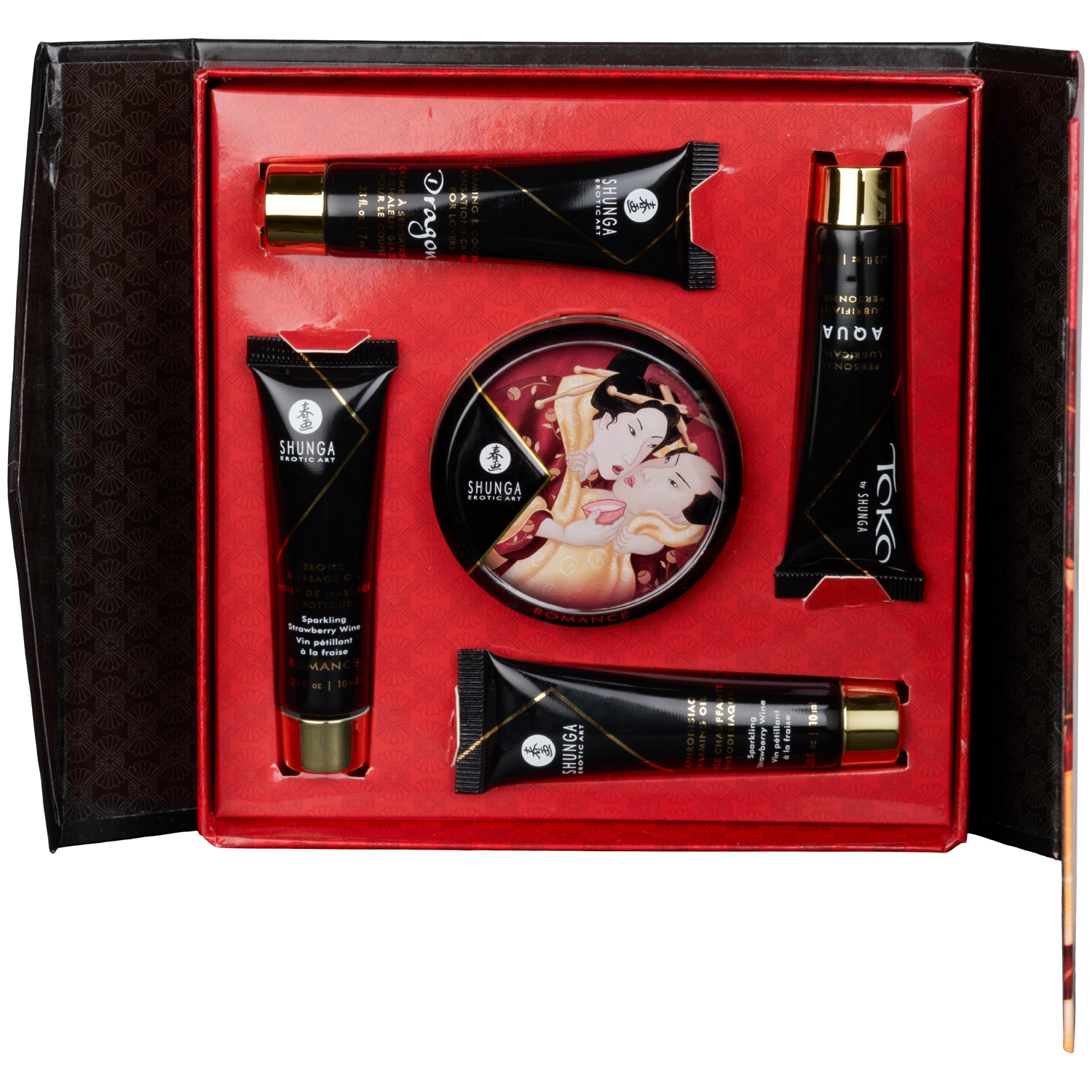 Shunga Geisha's Secrets Collection Sparkling Strawberry Wine Intimate Massage Set - Mixed colours