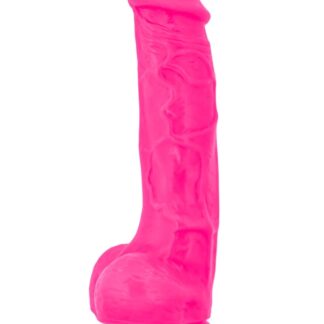 Neo Elite - 7.5" Silicone Dual Density Dildo with Balls - Neon Pink