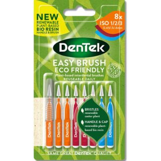 Dentek Easy Brush Eco Friendly 8 Plant-Based Interdental Brushes Iso 1/2/3 (0.5/.5/.6Mm)