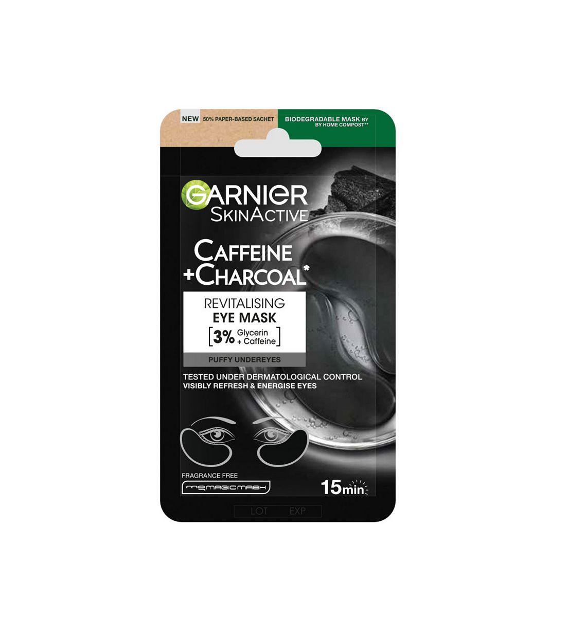 Garnier Depuffing Eye Mask With Bamboo Charcoal For Puffy Undereyes Vegan Cruelty Free 5g