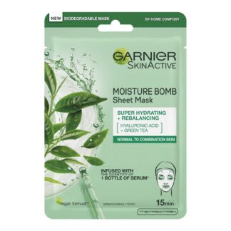 Garnier Moisture Bomb Green Tea And Hyaluronic Acid Sheet Mask Hydrating & Rebalancing Face