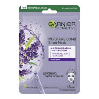 Garnier Moisture Bomb Lavender And Hyaluronic Acid Sheet Mask Hydrating & Relaxing Face 28g