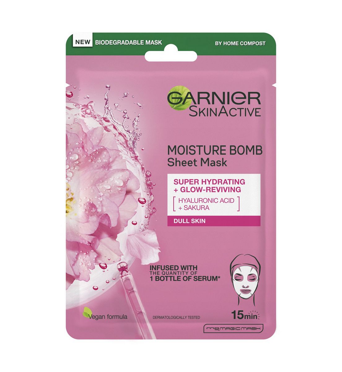 Garnier Moisture Bomb Sakura And Hyaluronic Acid Face Sheet Mask Hydrating & Glow Reviving 28g