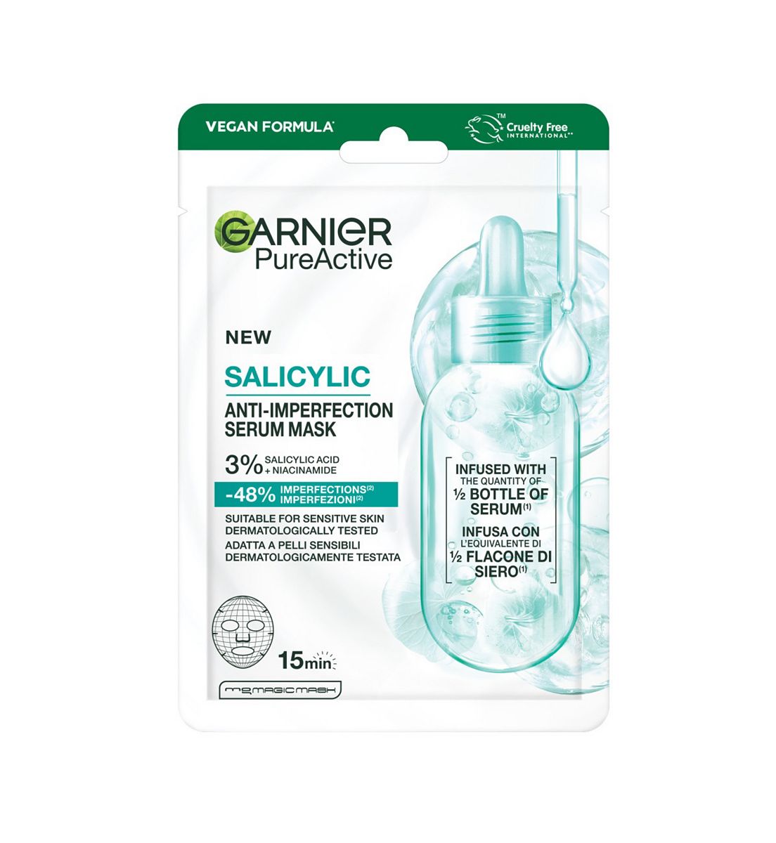 Garnier Salicylic Anti Imperfection Face Mask 3% Niacinamide Aha Centella Asiatica, 20ml