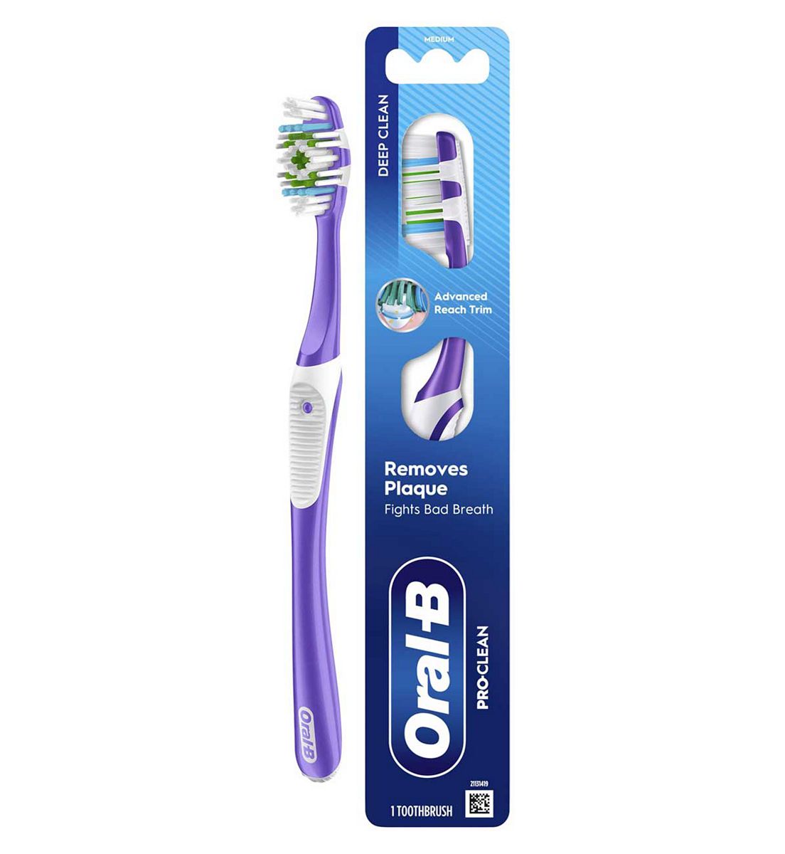 Oral B Oral-B Pro-Clean Manual Toothbrush - Removes Plaque & Fights Bad Breath Medium Bristles, 1