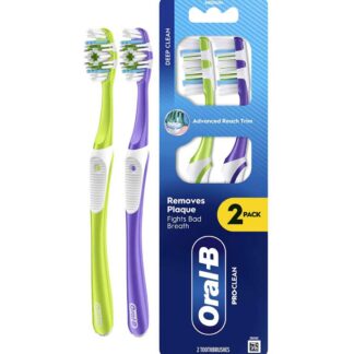 Oral B Oral-B Pro-Clean Manual Toothbrush - Removes Plaque & Fights Bad Breath Medium Bristles, 2
