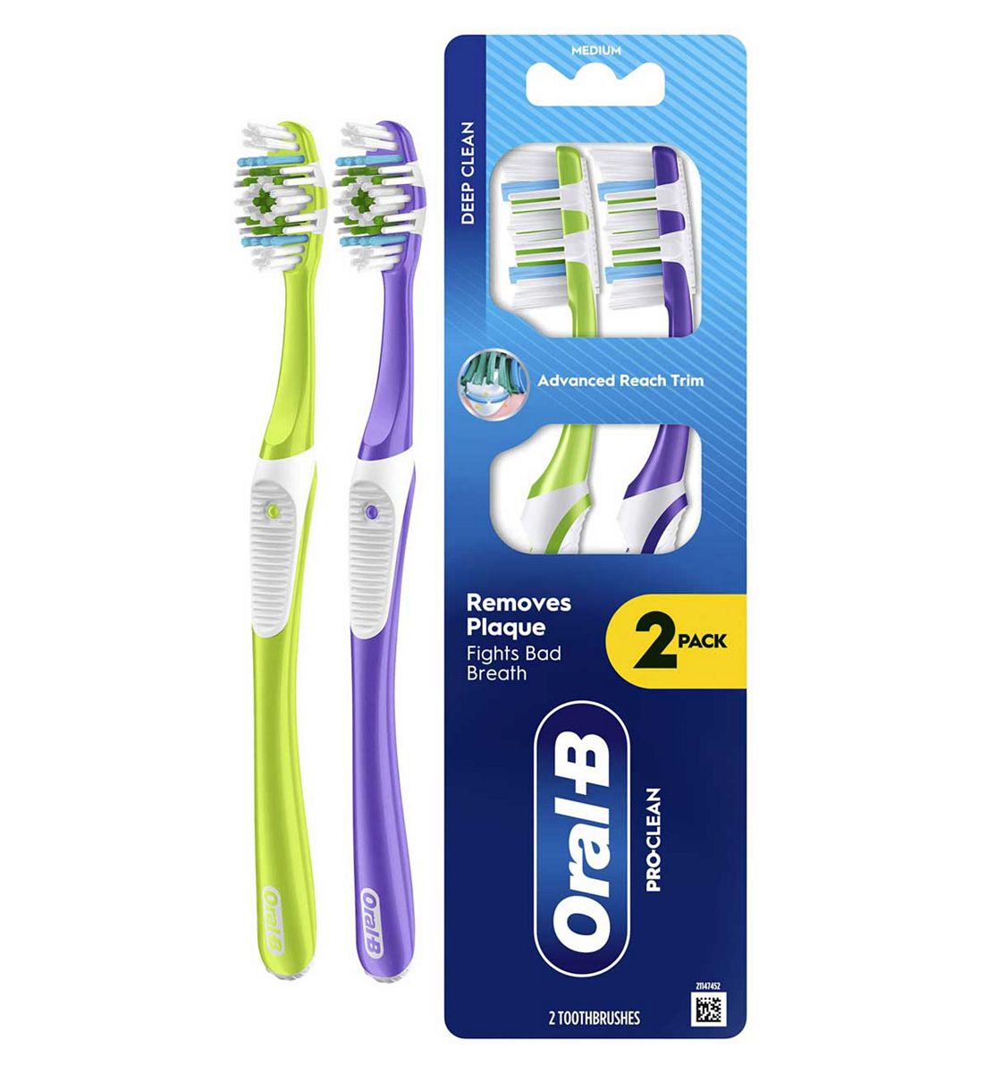 Oral B Oral-B Pro-Clean Manual Toothbrush - Removes Plaque & Fights Bad Breath Medium Bristles, 2