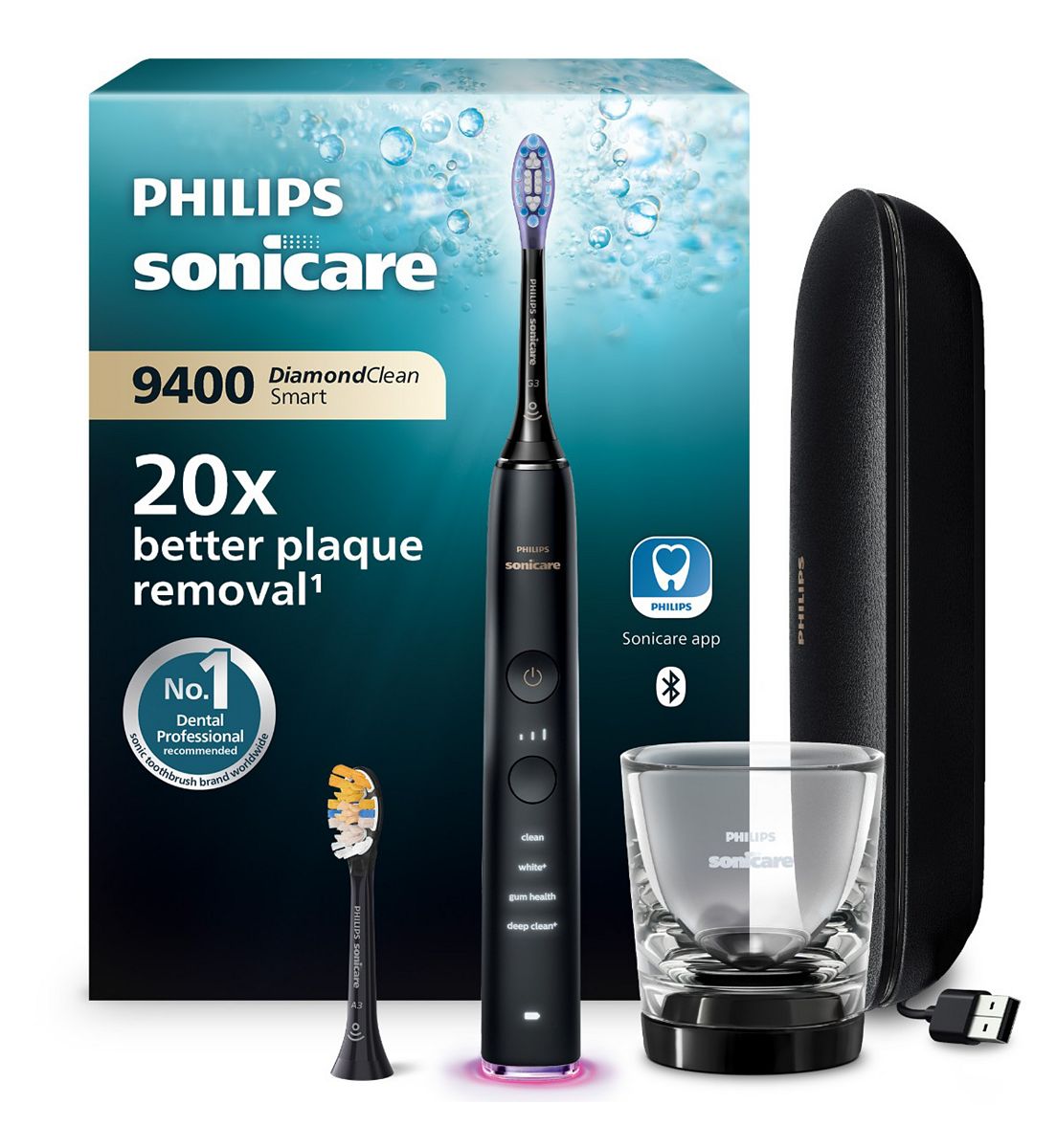 Philips Sonicare Diamondclean 9400 Smart Electric Toothbrush Black Travel Case Hx9917/89